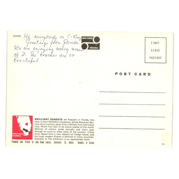 Vintage John Hinde Postcard Eventide Miami Brilliant Sunset Scene Greeting - Picture 2 of 2